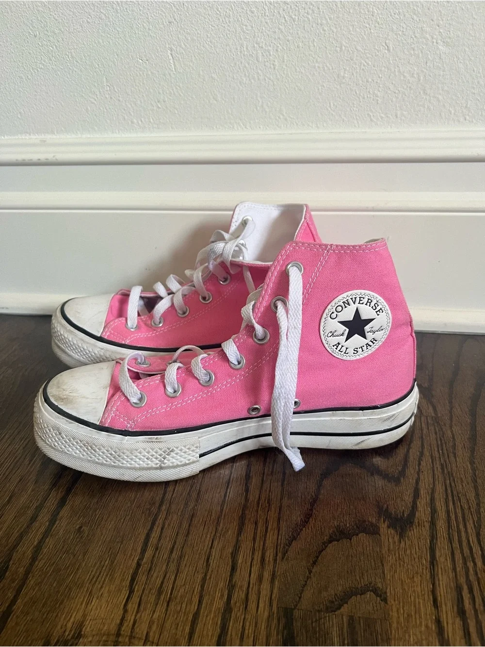 Converse High-Top Platform Sneakers - Pink & White